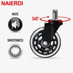 NAIERDI 5PCS Office Chair Caster Wheels 3 Inch Swivel Rubber Caster Wheels Replacement Soft Safe Rollers Furniture Hardware