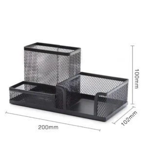 Three Grid Metal Combination Storage Pen Holder, Student Office Desktop Storage Pen Holder