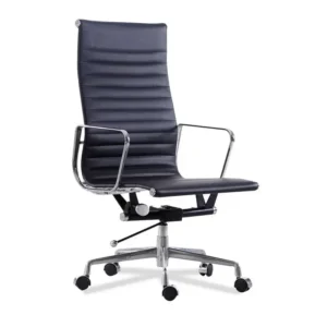 Ribbed Office Chair Meeting Chairs Mid Back Top Black Grain Leather Desk Chair Swivel Chair Adjustable Ergonomic Computer Chairs