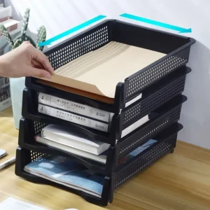 File Box Desktop A4 Document Organizer Stackable Laminated Plastic Papers Rack Storage Tray for Home Office