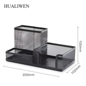 Three Grid Metal Combination Storage Pen Holder, Student Office Desktop Storage Pen Holder