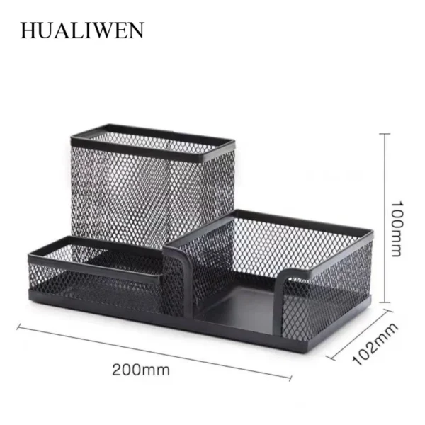 Three Grid Metal Combination Storage Pen Holder, Student Office Desktop Storage Pen Holder - Image 2