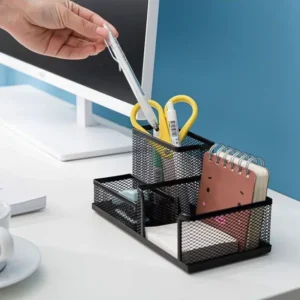 Desk Stationery Organizer Creative Metal Pen Holder Pencil File Storage Rack 3 Grid Storage Box Office Accessories