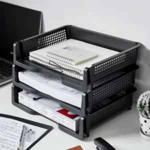 File Box Desktop A4 Document Organizer Stackable Laminated Plastic Papers Rack Storage Tray for Home Office